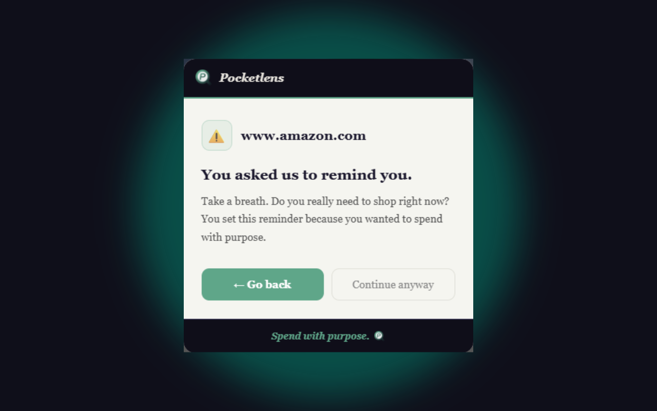 Pocketlens cooldown reminder on a checkout page